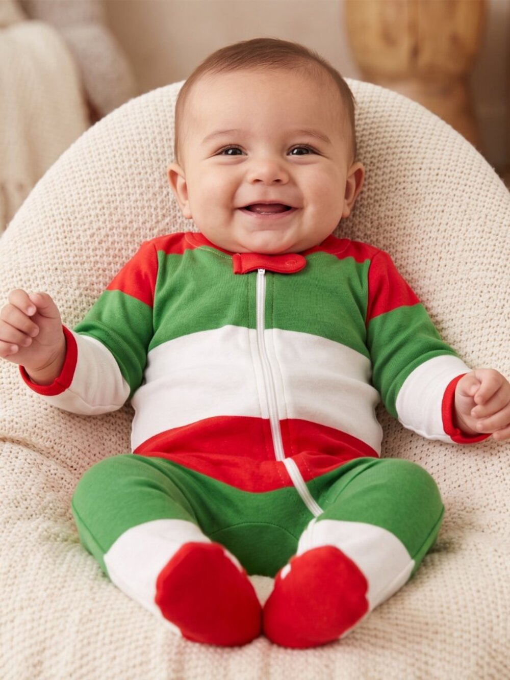 NWT | Honest Baby Organic Cotton Holiday Sleeper | Festive Stripe | Red Green Wh